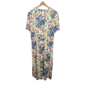 Vintage Bedford Fair T-Shirt Dress Floral Print Yellow and Blue 1X